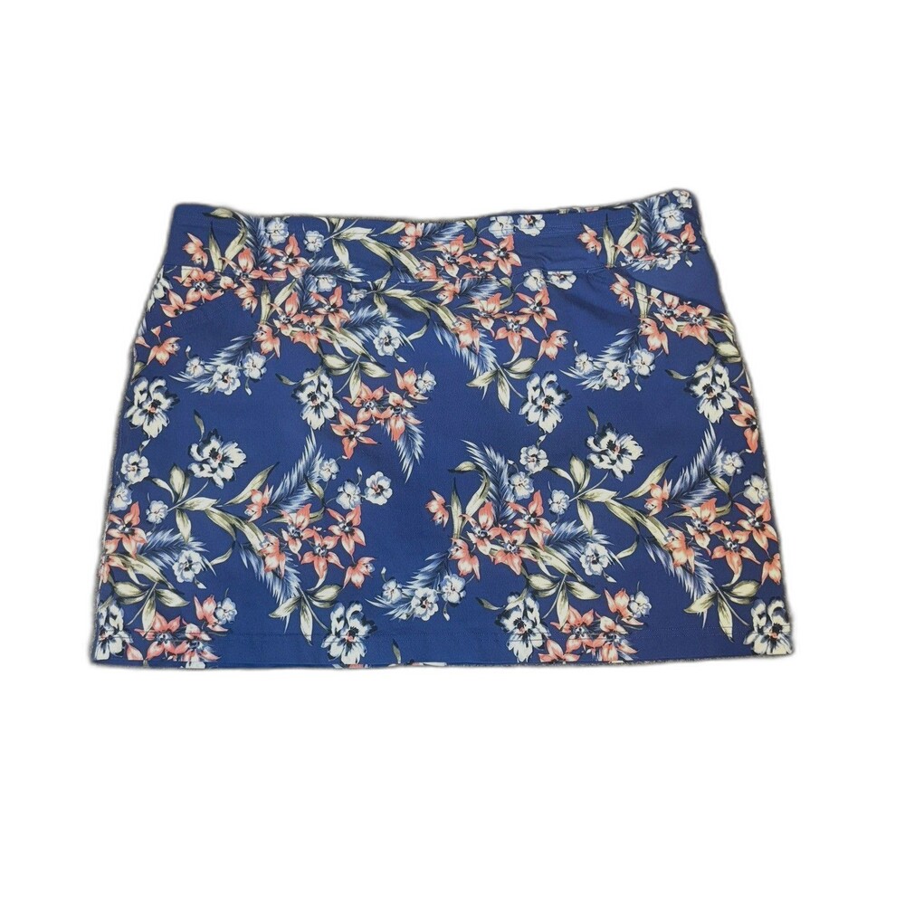 Mario Serrani Italy Floral Stretch Skirt XXL Blue Pull On Mini Lined